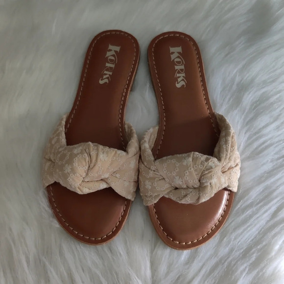 *NIB* Korks Soleil Cream Embroidered Knot Sandal - Picture 2 of 5